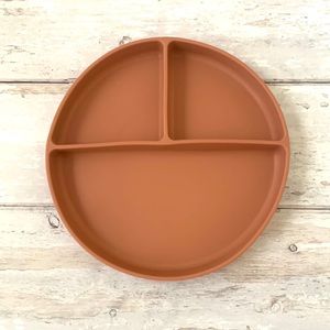 Mushie Silicone Kids 8in Divided Suction Plate Sweet Potato Orange Brand NEW